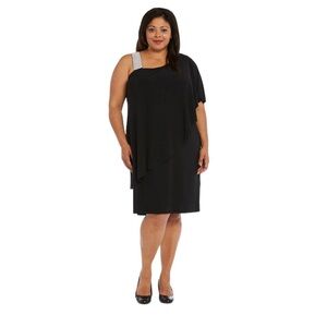 R&M Richards Asymmetric Knee Length with Draped Shoulder and Diamante Strap